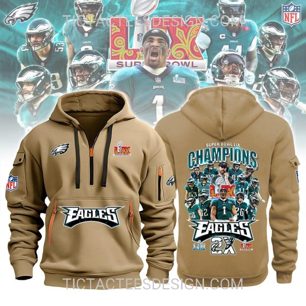 2X Super Bowl LIX Champions Philadelphia Eagles Quarter Zip Hoodie