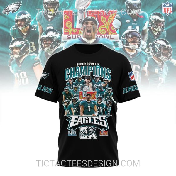 2X Super Bowl LIX Champions Philadelphia Eagles T-Shirt