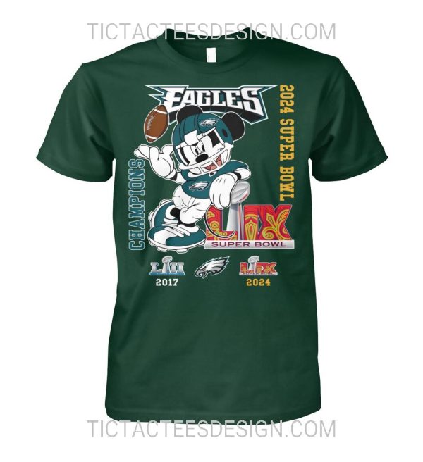 Mickey X Philadelphia Eagles 2024 Super Bowl LIX Champions T-Shirt