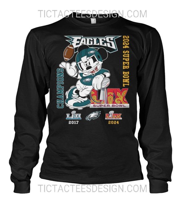 Mickey X Philadelphia Eagles 2024 Super Bowl LIX Champions T-Shirt