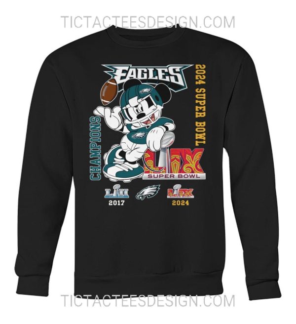 Mickey X Philadelphia Eagles 2024 Super Bowl LIX Champions T-Shirt