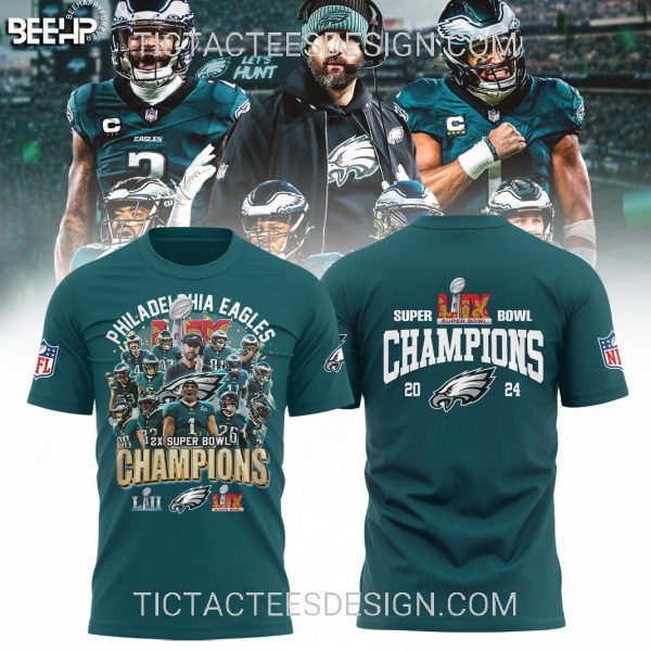 Philadelphia Eagles 2X Super Bowl Champions LII LIX 2024 Hoodie