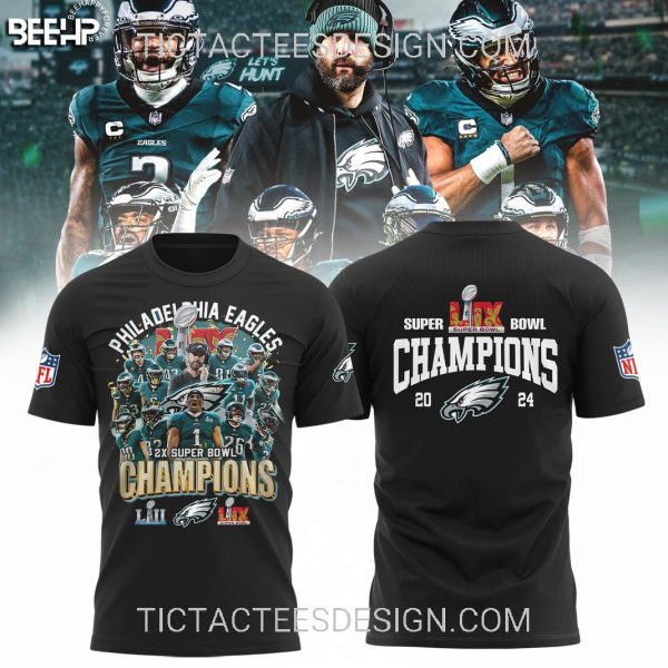 Philadelphia Eagles 2X Super Bowl Champions LII LIX 2024 Hoodie