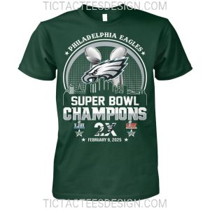 Philadelphia Eagles 2X Super Bowl LIX Champions February 9, 2025 T-Shirt