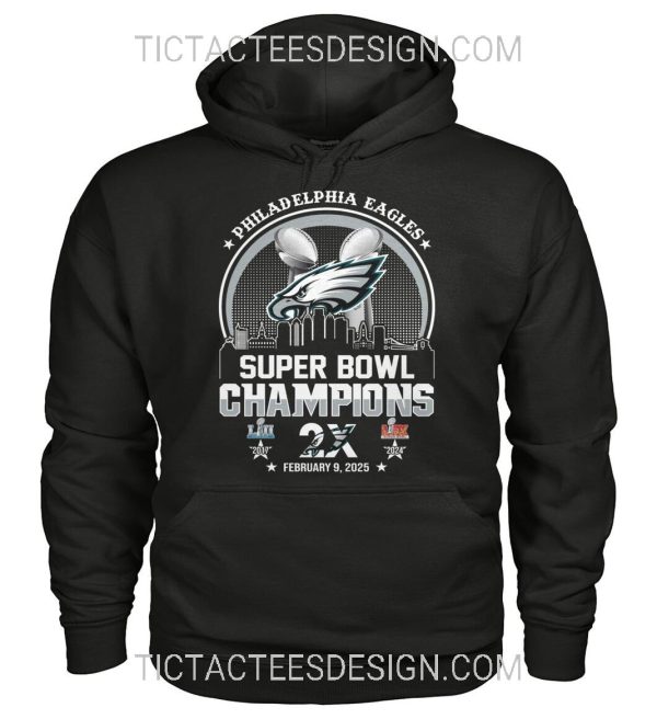 Philadelphia Eagles 2X Super Bowl LIX Champions February 9, 2025 T-Shirt