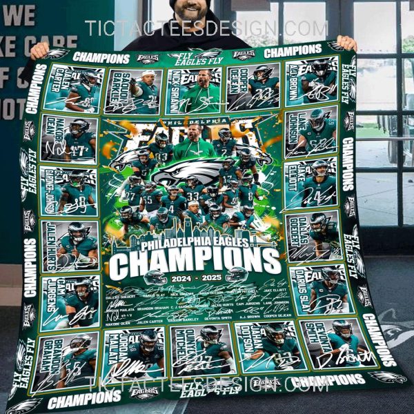 Philadelphia Eagles Champions 2024 – 2025 Fly Eagles Fly Fleece Blanket