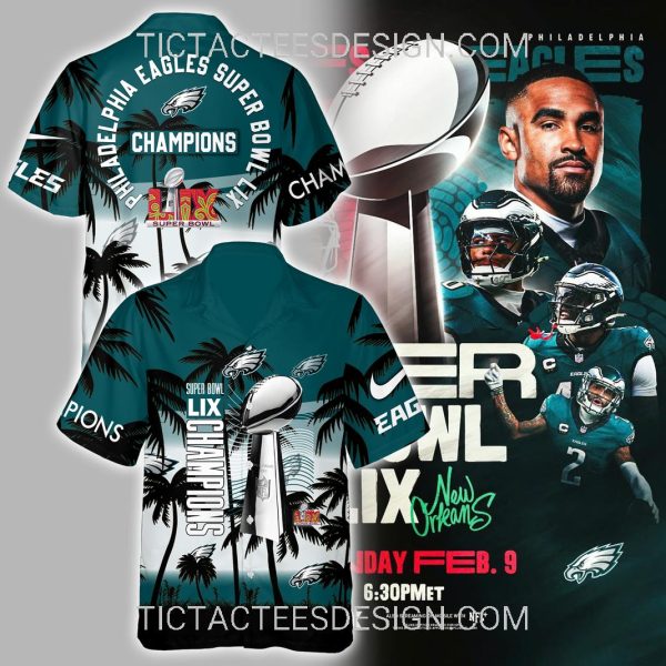 Philadelphia Eagles Super Bowl LIX Champions Hawaiian Shirt – Midnight Green