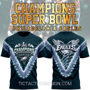 Philadelphia Eagles Super Bowl LIX Champions Shield Tie-Dye T-Shirt