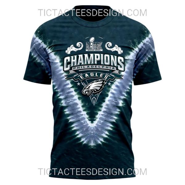 Philadelphia Eagles Super Bowl LIX Champions Shield Tie-Dye T-Shirt