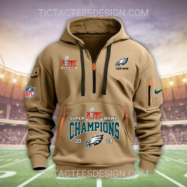 Super Bowl LIX Champions 2024 Philadelphia Eagles Quarter Zip Hoodie