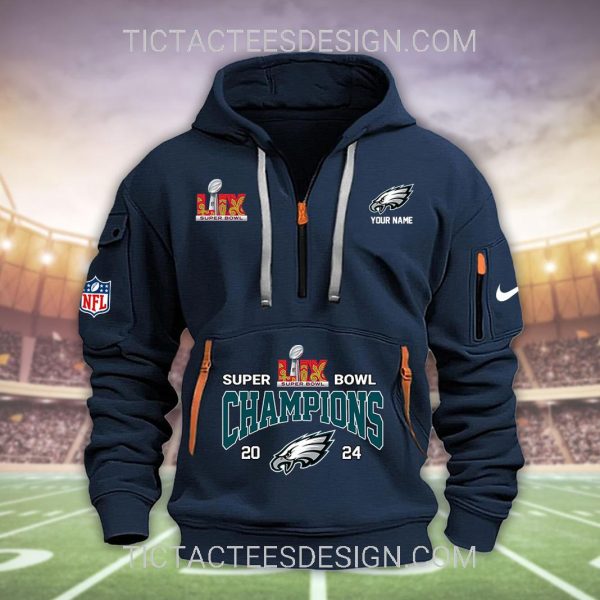 Super Bowl LIX Champions 2024 Philadelphia Eagles Quarter Zip Hoodie