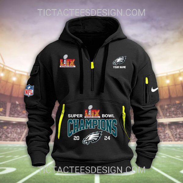 Super Bowl LIX Champions 2024 Philadelphia Eagles Quarter Zip Hoodie