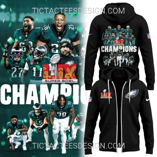 Super Bowl LIX Champions Eagles Zipper Hoodie