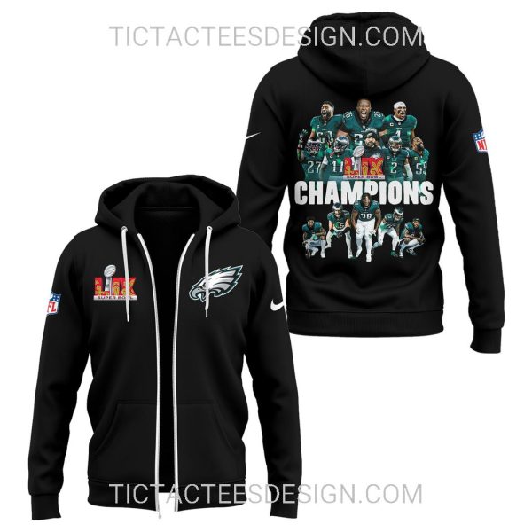 Super Bowl LIX Champions Eagles Zipper Hoodie